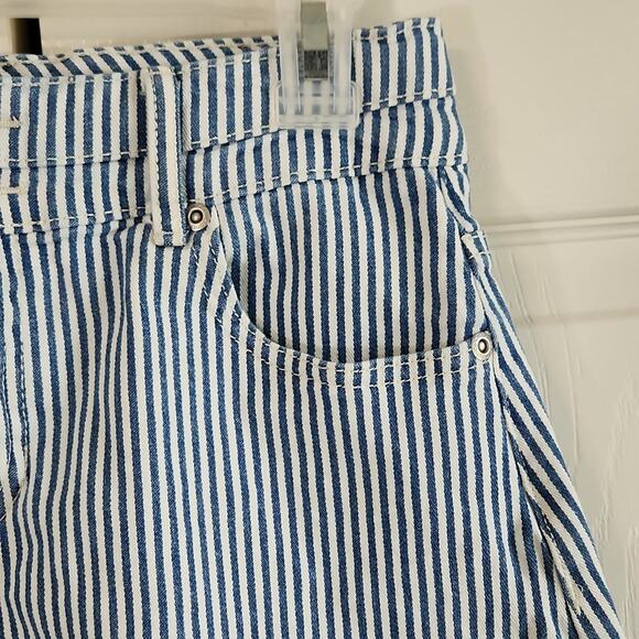 Vintage Maurices Womens Blue White Striped Denim Mini Skirt Size 0 Y2K Engineer - Picture 5 of 11